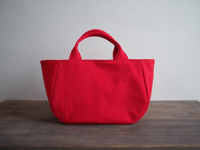 Made-to-order round tote with lid M vermilion - Handbags & Totes - Cotton & Hemp Red
