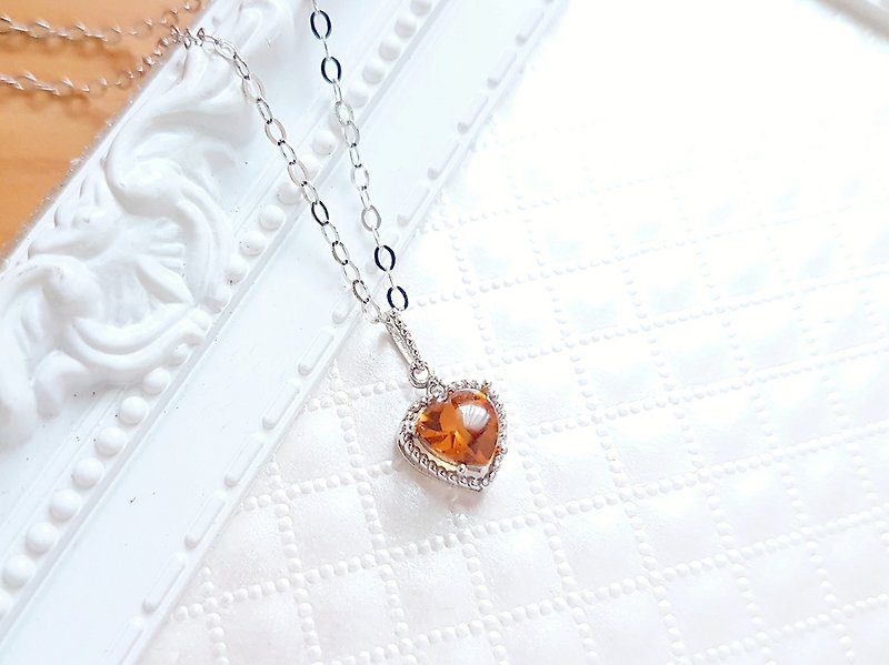 Belle citrine Citrine heart-shaped 925 silver enamel chain - สร้อยคอ - คริสตัล สีส้ม