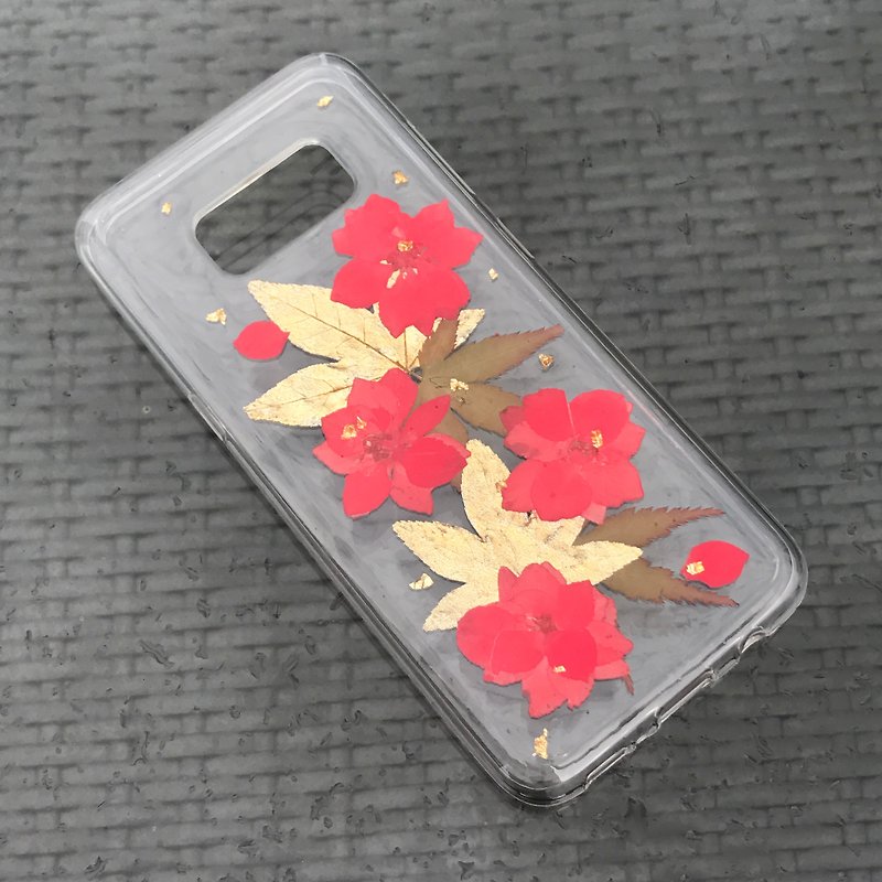 Samsung Galaxy S7 Edge Dry Pressed Flowers Case Red Flower case 004 - เคส/ซองมือถือ - พืช/ดอกไม้ สีแดง