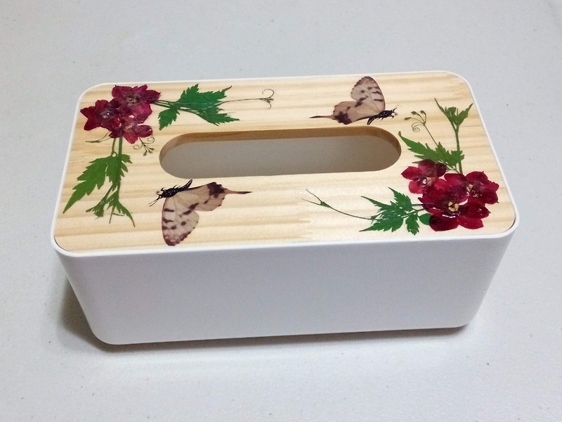 Hight-quality wood grain tissue box cover, tissue box  with pressed flowers - กล่องทิชชู่ - พลาสติก สีแดง