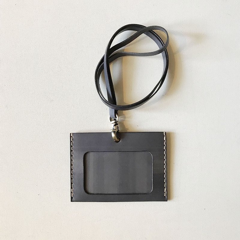 Identification Card Holder + Neckband_Horizontal_Double Card Layer_Gray Blue_ID Holder - ID & Badge Holders - Genuine Leather Multicolor