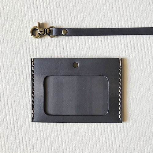 Wuuycoky Brown Horizontal ID Card Pass Badge Holder Leatherette with Deep Blue Neck Strap