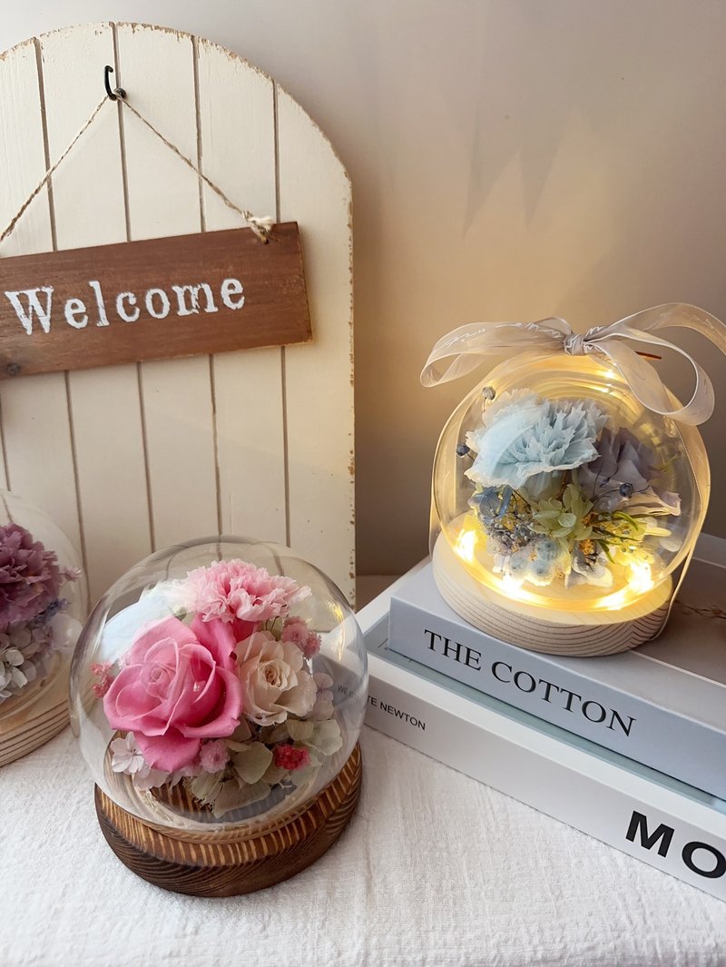 Mother's Day flower gift/preserved flower glass flower pot/carnation/grape purple/night light - ช่อดอกไม้แห้ง - พืช/ดอกไม้ 