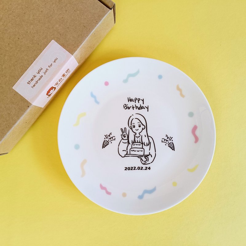 ดินเผา แก้ว หลากหลายสี - [Customized gift] Birthday avatar_frosted cup/dessert plate_comes with mobile phone tablecloth