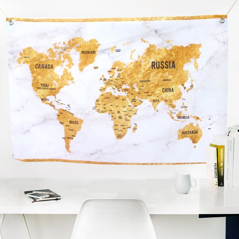 World map hanging golden marble - Wall Décor - Other Materials Gold