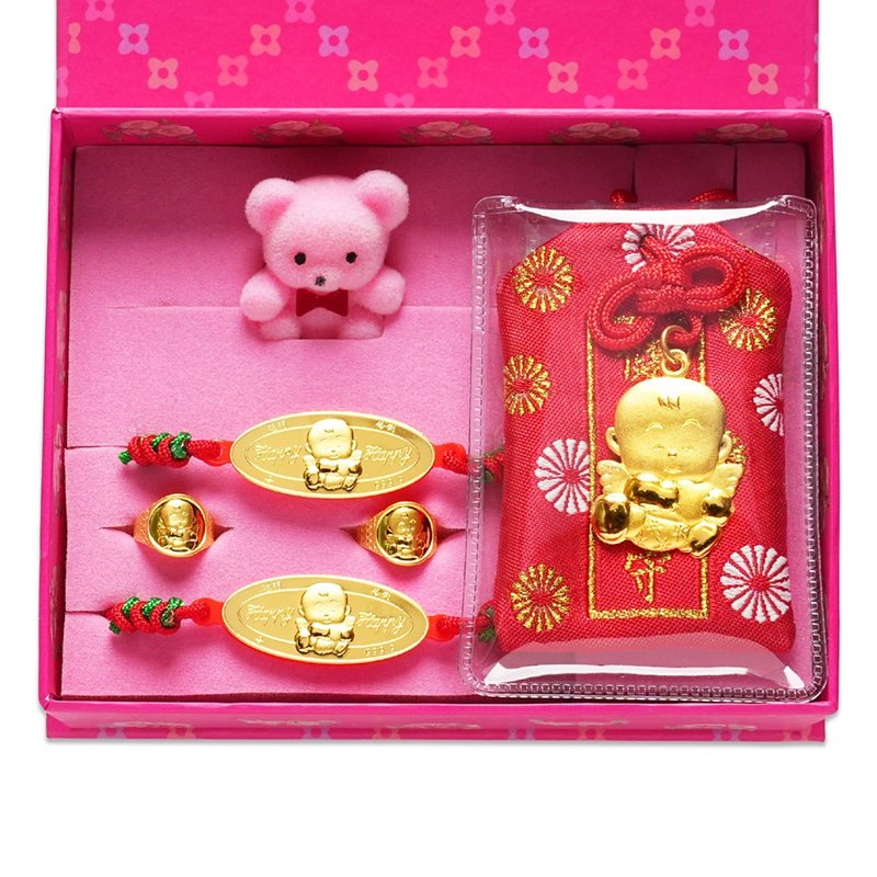 [Children's Painted Gold Jewelry] Little Angel's Sweet Appointment Gold Guardian Gift Box 5-piece set weighing 0.3 yuan - Baby Gift Sets - 24K Gold Gold