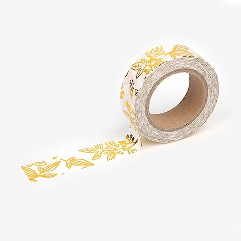 Dailylike Gold and Silver Series - Single roll of paper tape -46 golden flowers, E2D26297 - มาสกิ้งเทป - กระดาษ สีทอง