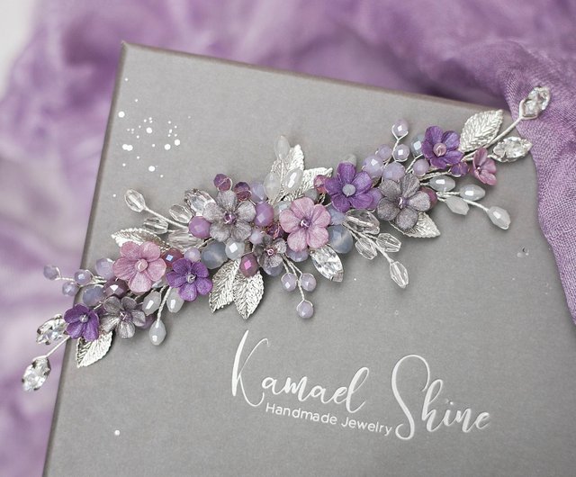 バイオレットグレーの花のイヤリング、紫のジュエリーセット、花
