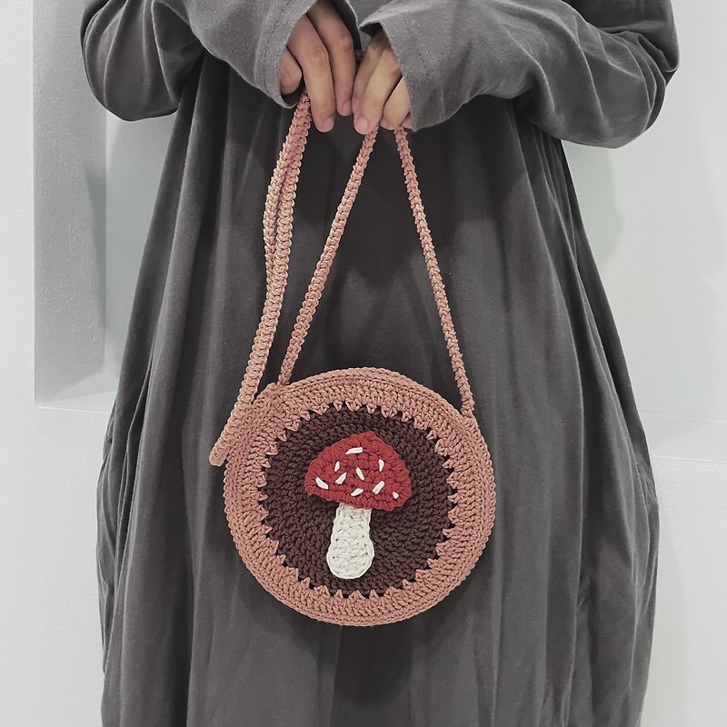 Amanita Mushroom Crossbody Bag | Boho Crochet Bag - Messenger Bags & Sling Bags - Cotton & Hemp Brown