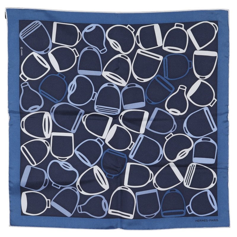 【日本直送】エルメス HERMES ポケットチーフ スカーフ ア・ヴォ・エトリエ シルク 紺 ユニセックス【中古】 - 絲巾 - 絲．絹 藍色