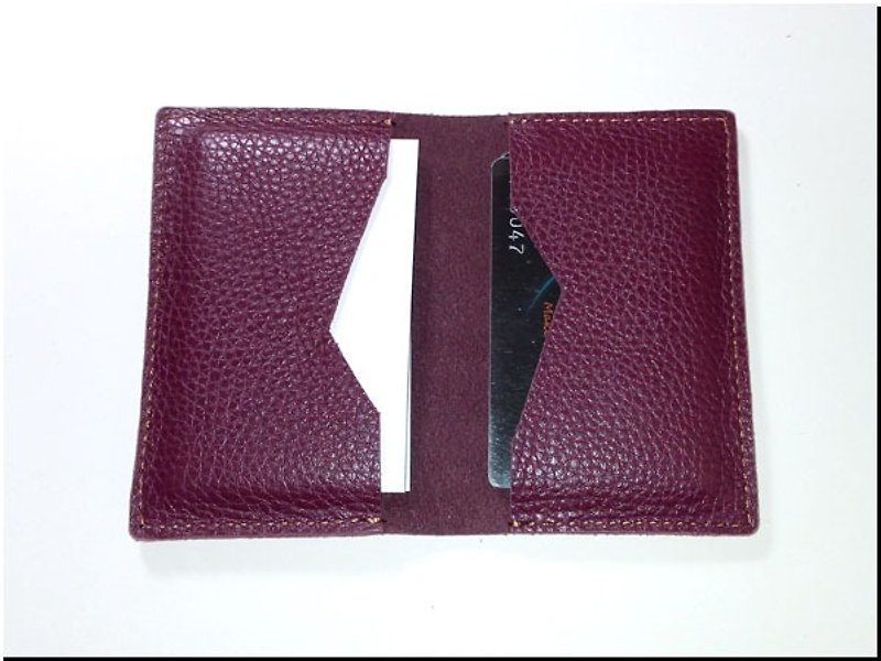 Sewn leather goods ... red sandalong left and right business cards. Credit card holder - ที่เก็บนามบัตร - หนังแท้ 