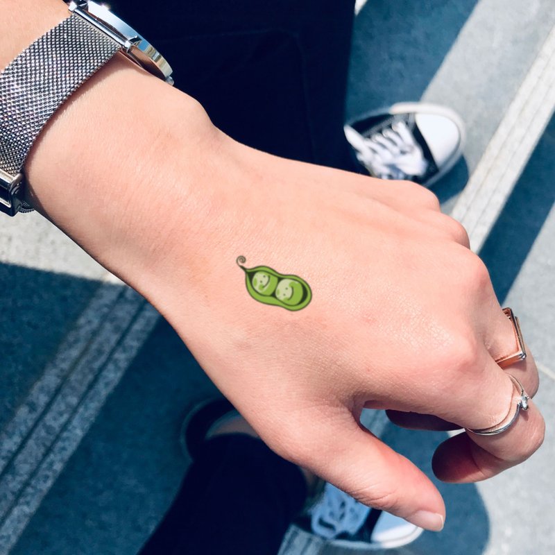 OhMyTat 兩粒豌豆 Two Peas In A Pod 刺青圖案紋身貼紙 (6 張) - 紋身貼紙/刺青貼紙 - 紙 綠色