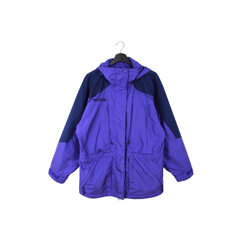 Back to Green :: Windbreaker Cotton Jacket Columbia Indigo stitching dark blue // Unisex wear / vintage outdoor (CO-10) - เสื้อแจ็คเก็ต - เส้นใยสังเคราะห์ 