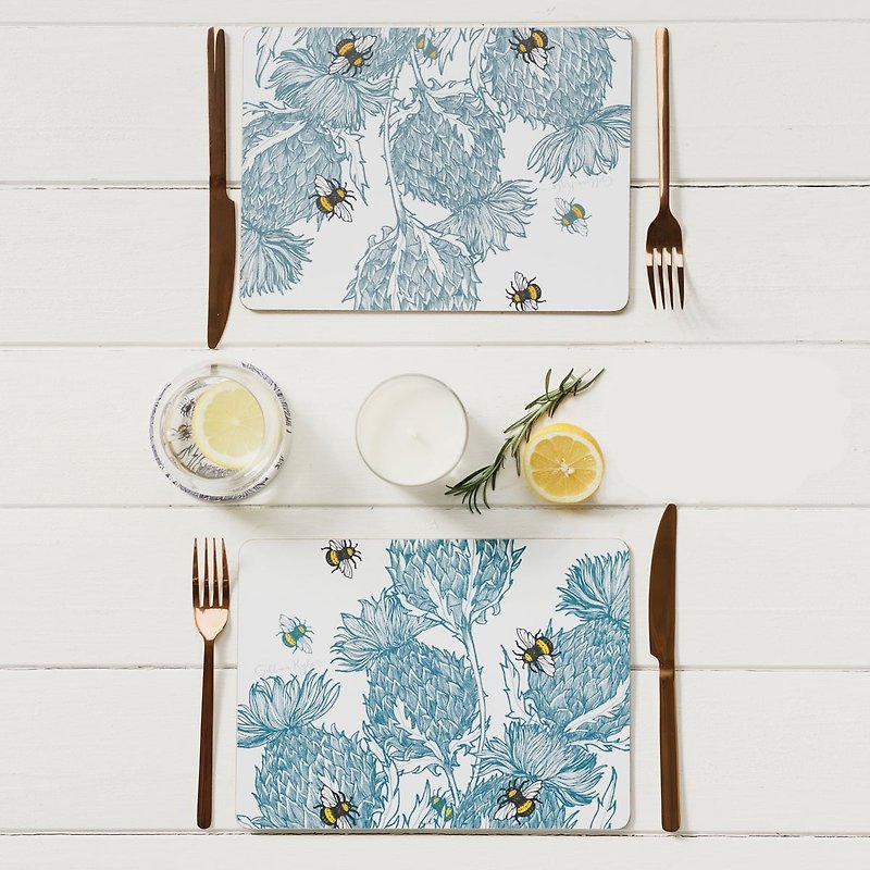 British Gillian Kyle Scottish Totem Wood Placemat/Table Mat (set of two) - Place Mats & Dining Décor - Wood Blue
