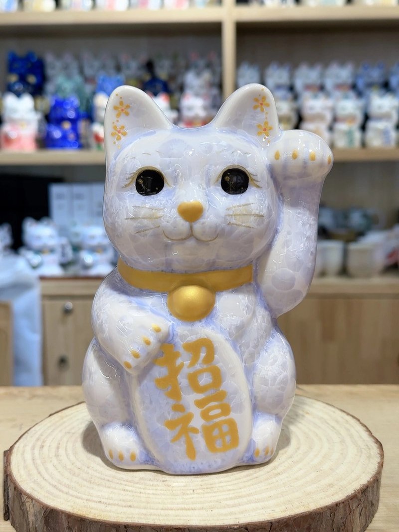【瑞藤耀彩】日本清水燒招財貓 | 花結晶 藤 - 招福 中號 左 - 擺飾/家飾品 - 瓷 藍色