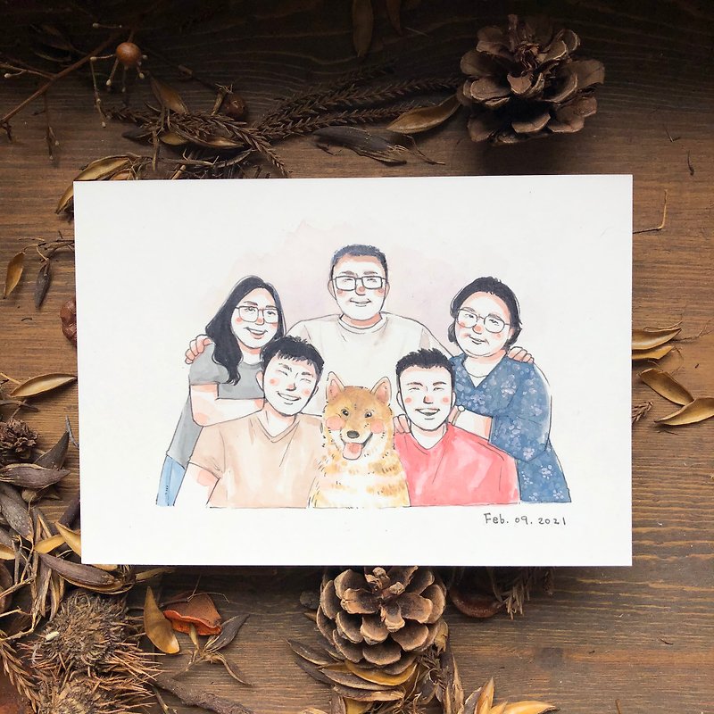 [手描き/グループ/家族の肖像画] Xiyanhua 誕生日プレゼントと記念日ギフト パッケージ付き - 似顔絵 - 紙 ホワイト