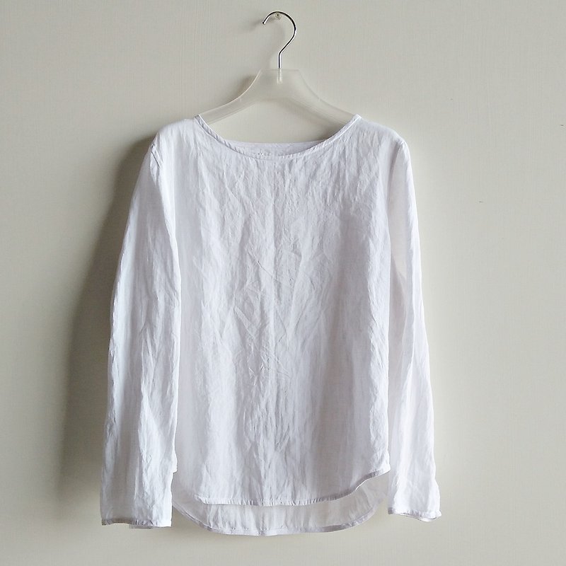 Shoulder-fitting long-sleeved blouse, washed linen white/colors available - Women's Tops - Cotton & Hemp White