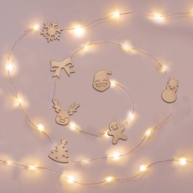 新版Xmas聖誕星空掛線燈+聖誕卡片組(長度5/10公尺  USB供電) - 其他 - 木頭 卡其色
