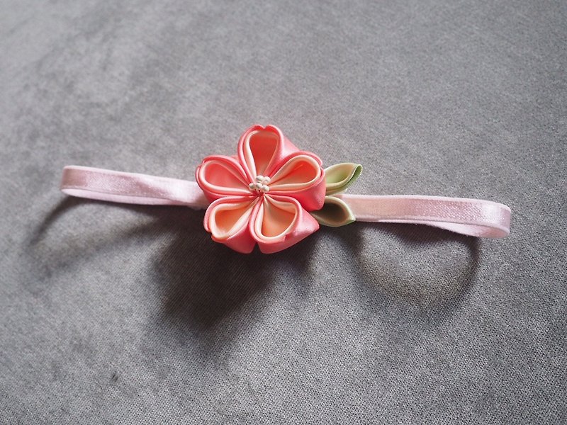 Handmade Ribbon Sakura baby/ kid Elastic Headband - Baby Hats & Headbands - Silk Orange