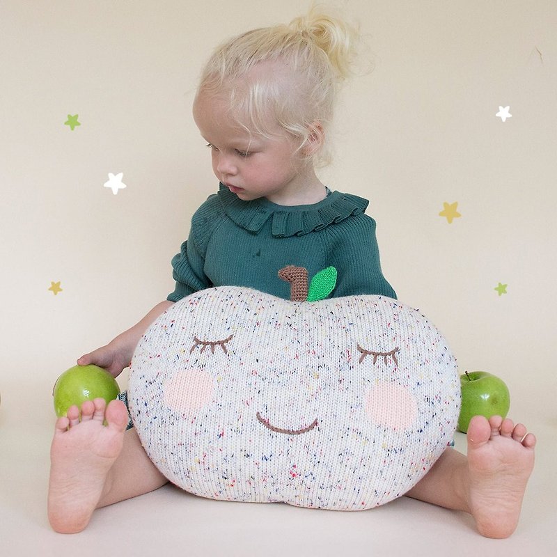 Blabla Kids, USA | Handmade Knitted Pillow - Apple - Kids' Furniture - Cotton & Hemp White