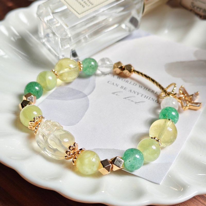 【黃貔貅x綠草苺晶x檸檬晶x黃水晶水晶手鏈 】招財 - 手鍊/手環 - 水晶 黃色