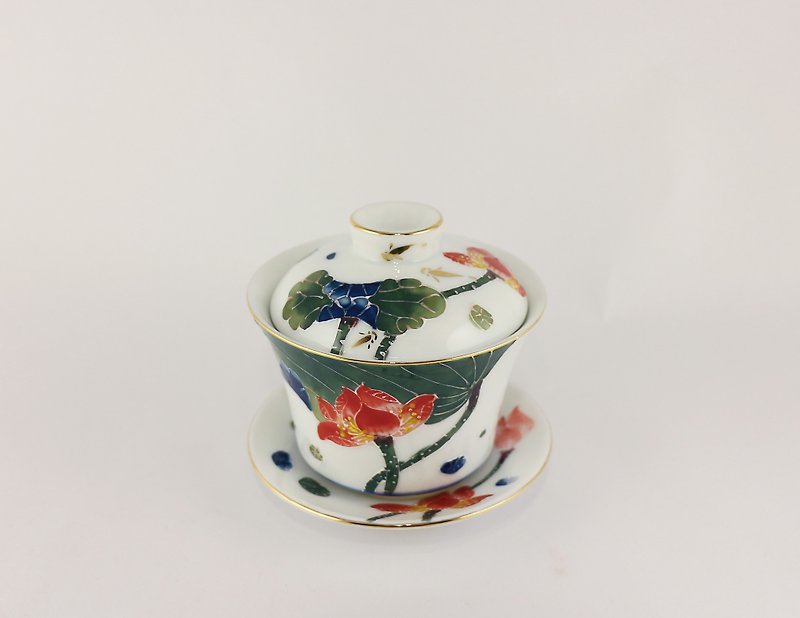 純手繪茶杯-和氣生財(三件式蓋杯) - 茶壺/茶杯/茶具 - 瓷 多色