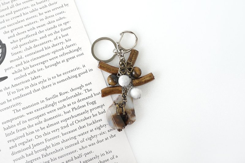 夢幻森林鑰匙圈 // 瑪瑙+珊瑚+虎眼石+白紋石 - 鑰匙圈/鑰匙包 - 半寶石 咖啡色