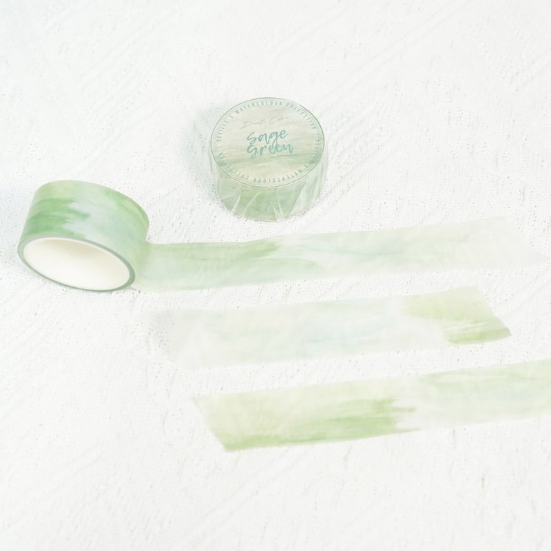 【Sage Green】Watercolour Blessing Washi Decorative Masking Tape - มาสกิ้งเทป - กระดาษ สีเขียว