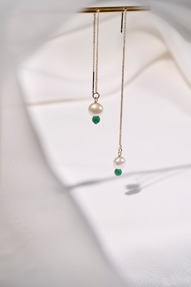點水 純銀耳環 / 綠瑪瑙 珍珠 / JIEGEM   姊的珠寶 - 耳環/耳夾/耳骨夾 - 珍珠 白色