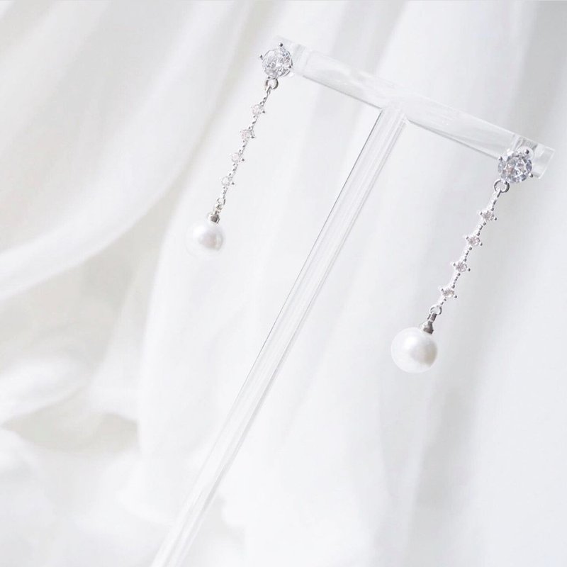 新娘耳環 新娘耳夾 生日禮物 優雅 耳環 耳夾 客製化 定制 - 耳環/耳夾/耳骨夾 - 其他金屬 白色