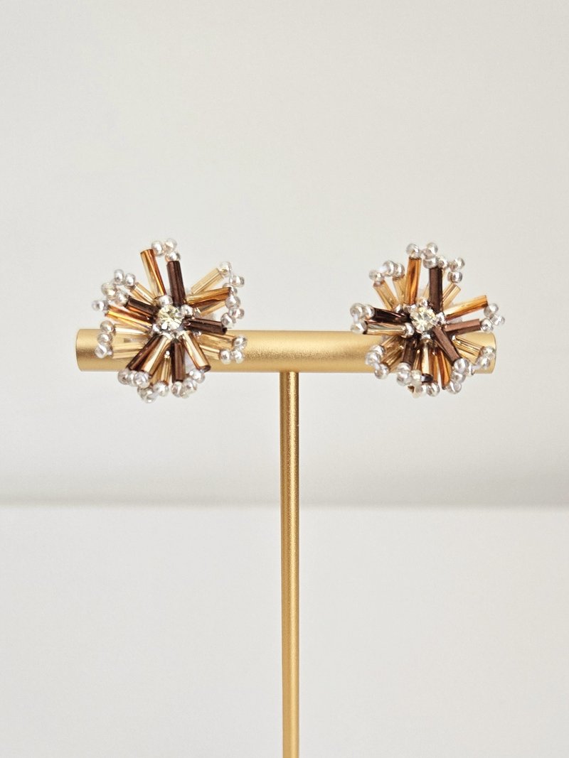 花火 - 小款茶金花火耳環 - 耳環/耳夾/耳骨夾 - 其他材質 