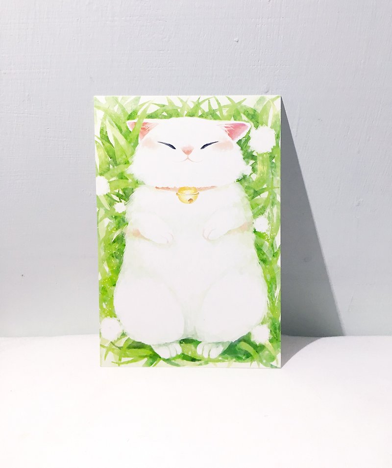 慵懶的草原白貓/雙面明信片postcard - 卡片/明信片 - 紙 綠色