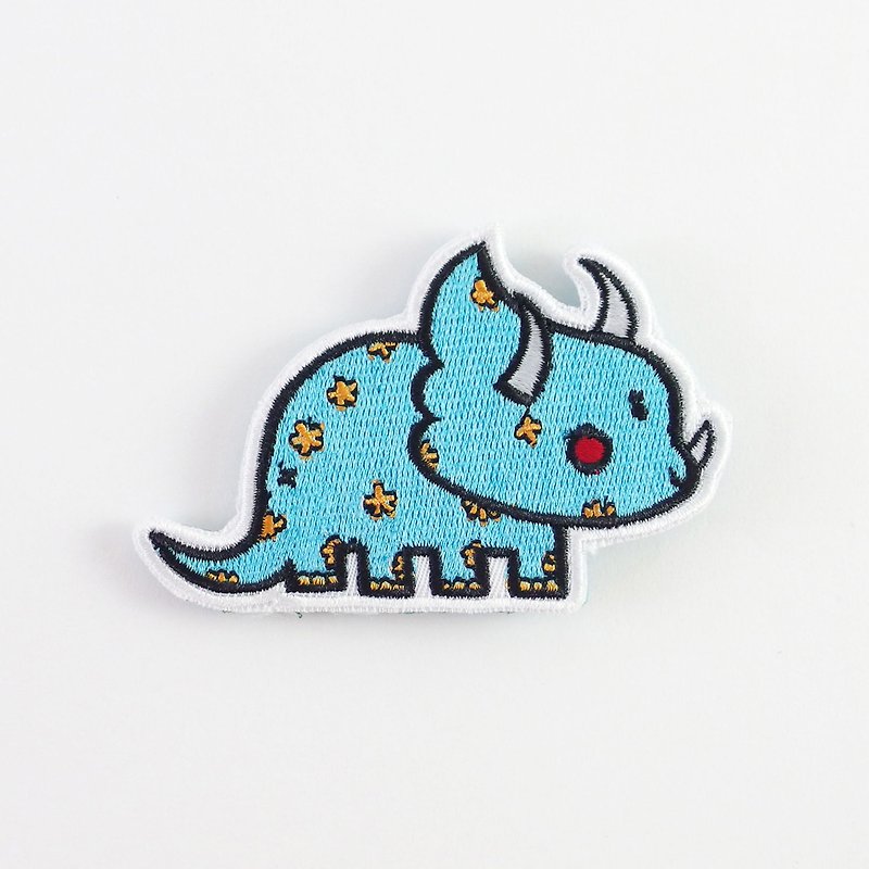 Embroidered Pin / Triceratops - Brooches - Thread Blue