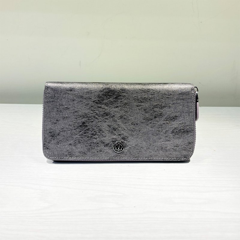 SWEETBURDEN Silk Cowhide-Zip Around Wallet-Dark Grey , real cowhide,handmade - กระเป๋าสตางค์ - หนังแท้ สีเทา