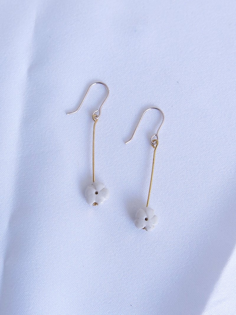 Petit courage series white porcelain sterling silver long earrings - Earrings & Clip-ons - Porcelain White