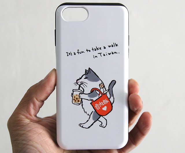 Icカード対応iphoneケース 猫が台湾散歩 ホワイト ショップ 河童堂 スマホケース Pinkoi