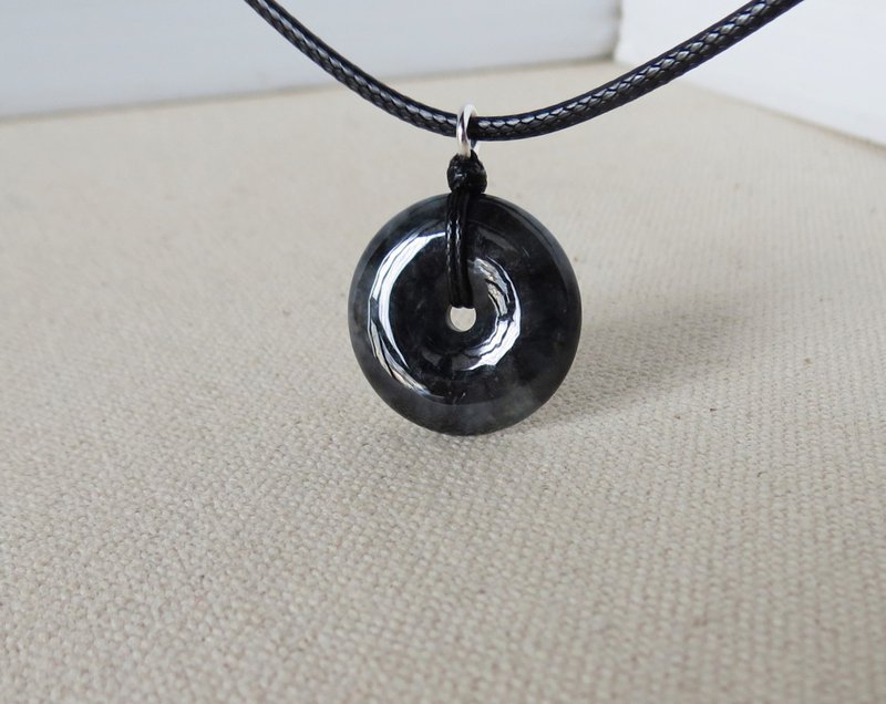 [Vajra Knot] This year of your life [safe and happy] Ice Black Chicken Jade Korean Wax Thread Necklace NB23 Lucky - สร้อยคอยาว - เครื่องเพชรพลอย หลากหลายสี