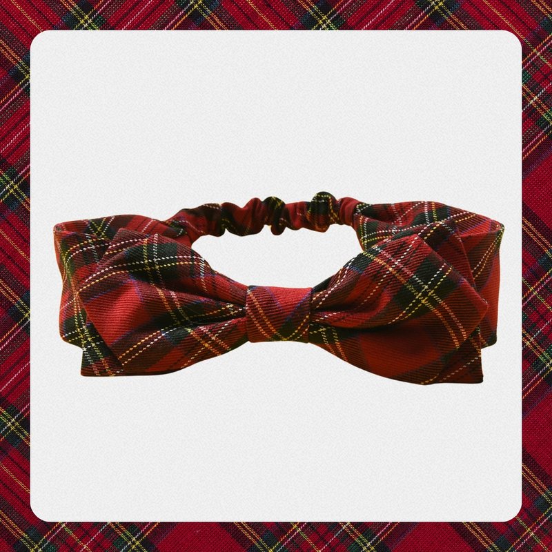 Handmade Tartan/ Plaid Ribbon Hair Band【ZAZAZOO】 - Hair Accessories - Cotton & Hemp Black