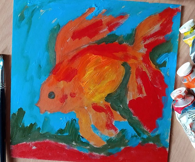 金魚絵画魚オリジナルアートアクリル小さなアートワーク金魚アート 