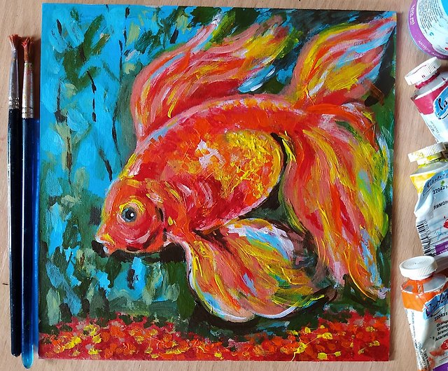 金魚絵画魚オリジナルアートアクリル小さなアートワーク金魚アート