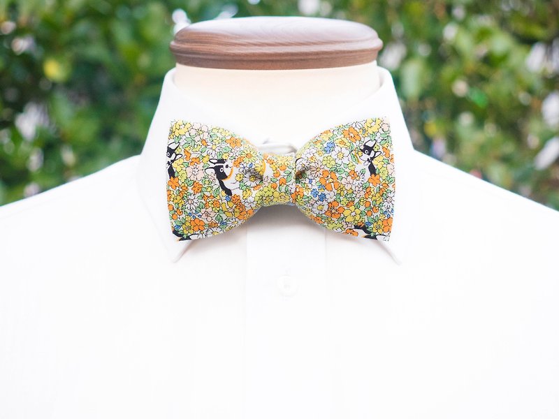 TATAN dogs and floral bow tie (yellow) - Ties & Tie Clips - Cotton & Hemp Yellow