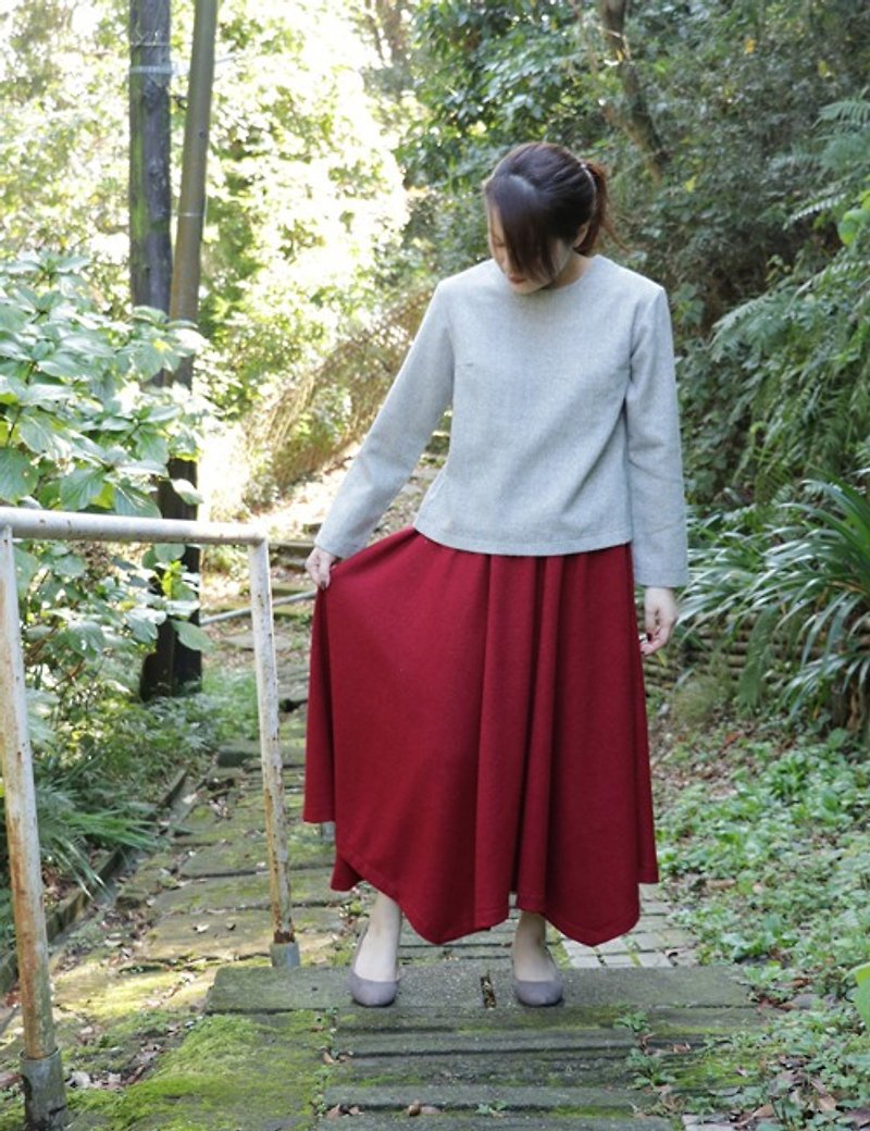 圧縮ウールの赤色フレアスカート - 裙子/長裙 - 羊毛 紅色