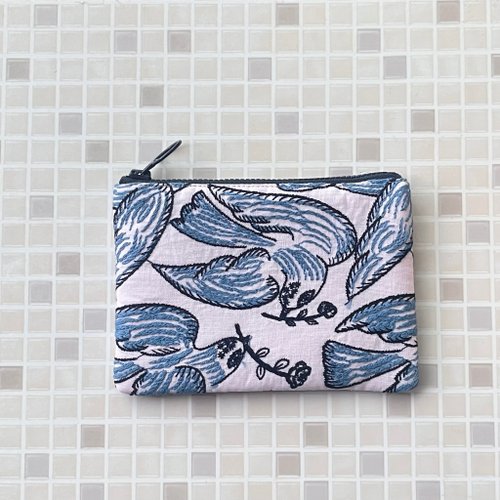 ミナペルホネンミニうさぎ(following day）ラベンダー mina perhonen following day 鳥柄 ラベンダー フラットポーチ