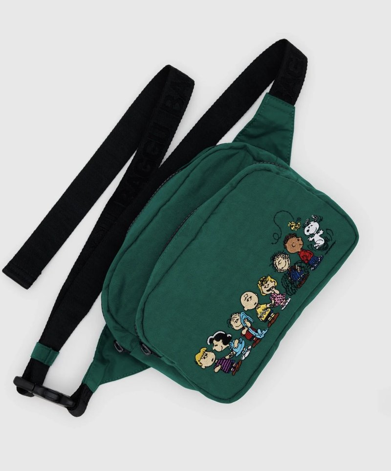 Baggu - Recycled Nylon Fashion Belt Bag - Snoopy Peanuts (Embroidered Limited Edition) - Messenger Bags & Sling Bags - Waterproof Material Green