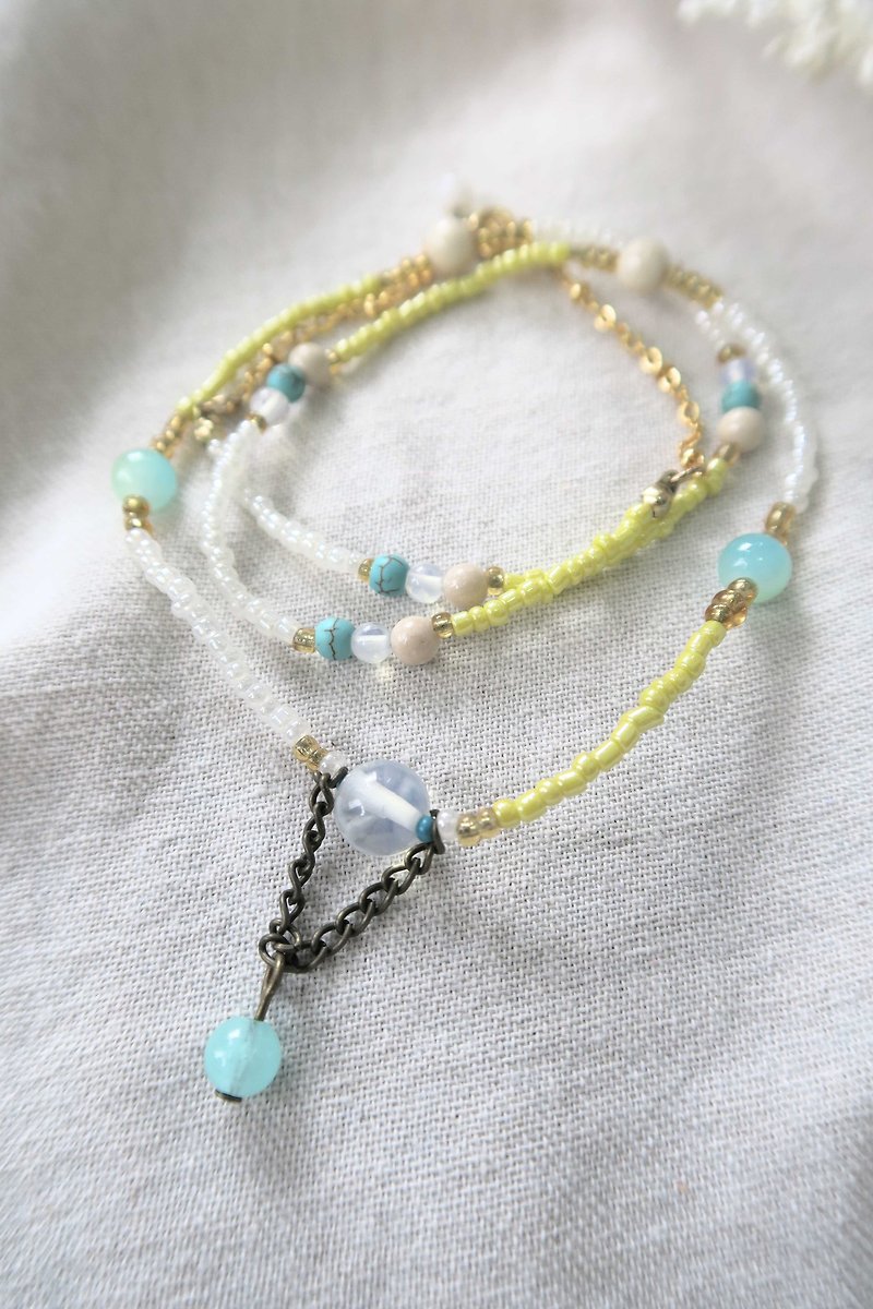 [Dual three times bracelet necklace] Opal Opal Turquoise White turquoise. Mashan Yu Czech stone beads Harmonie 18k gold bracelet simple retro handmade necklace necklace nostalgic personality neutral gift - สร้อยคอ - เครื่องเพชรพลอย สีเขียว