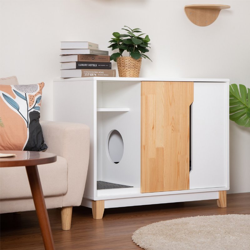 北欧の猫用トイレオメガスライド（自由に折りたためる猫用トイレ） - 猫用トイレ - 木製 ホワイト