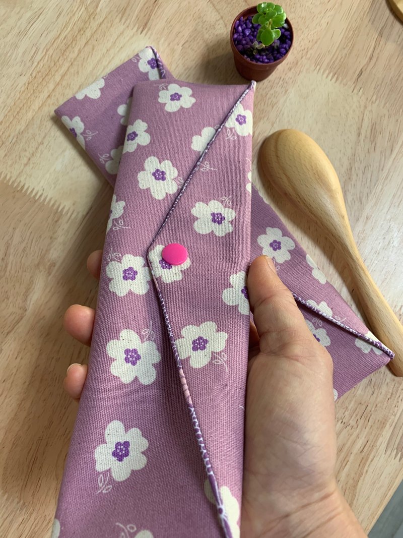 Wenqingfeng environmentally friendly pure cotton chopstick bag romantic violet tenderness purple Japanese trendy storage handmade tableware - Storage - Cotton & Hemp Purple