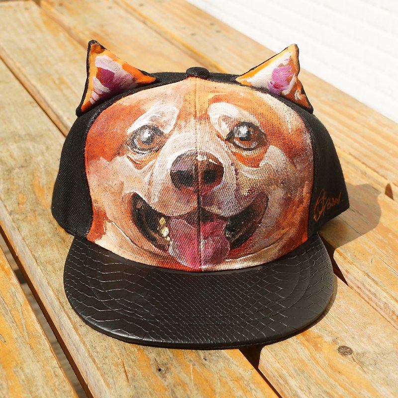 Hand painted cat ear cap <hope koji> - Hats & Caps - Other Materials Orange