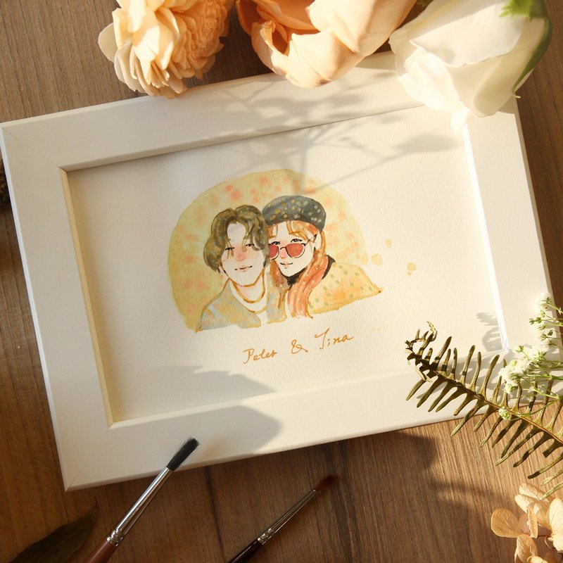 Watercolor custom painting like face painting avatar custom portrait birthday gift couple wedding new year gift - ภาพวาดบุคคล - กระดาษ สีทอง