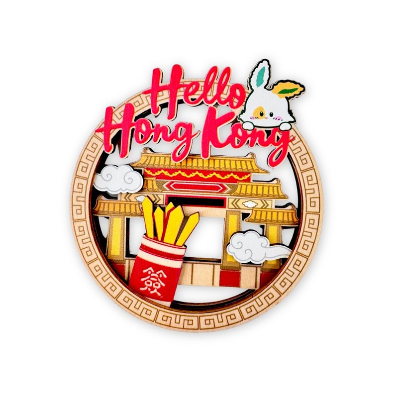 香港景點磁石貼 - 黃大仙廟 - 磁鐵 - 木頭 多色